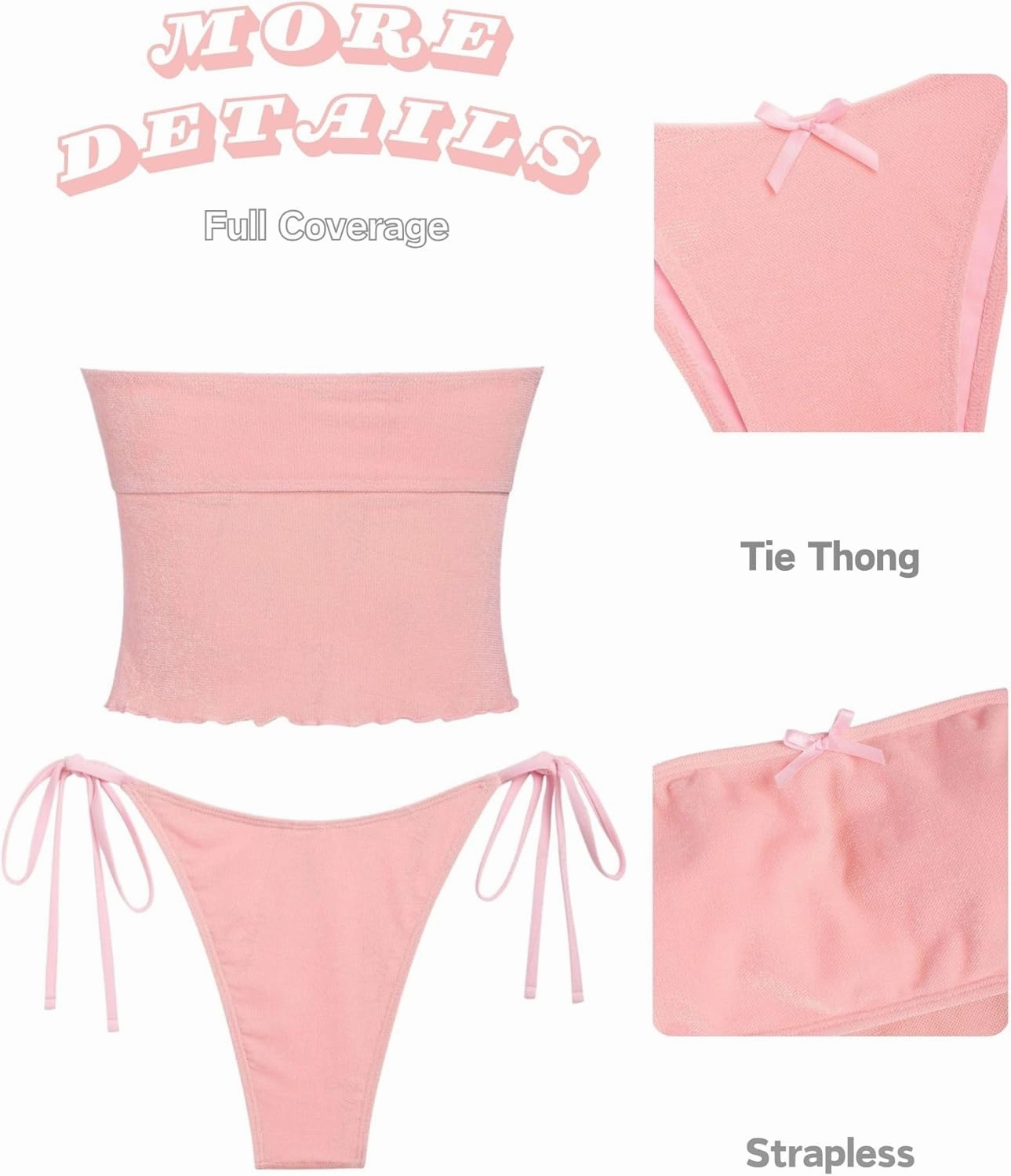 ZAFUL Women's Bandeau Tankini Swimsuit Asymmetrical Slit Bowknot String High Cut Fairyland Cheeky Bathing Suit