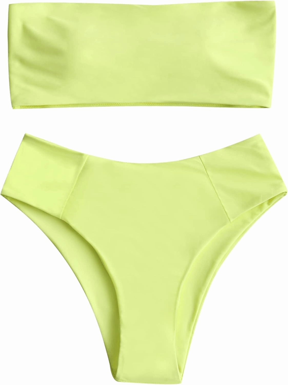 ZAFUL Women's High Cut Bandeau Bikini Set Strapless Solid Color 2 Pieces Bathing Suit Swimsuit