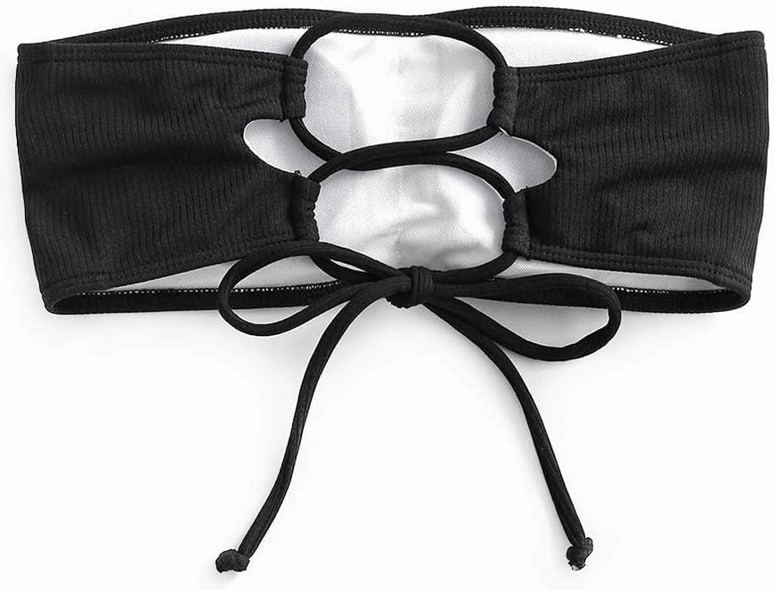 ZAFUL Women's Lace Up Strapless Bandeau Bikini Top - Solid Color Bathing Suit Swimsuit