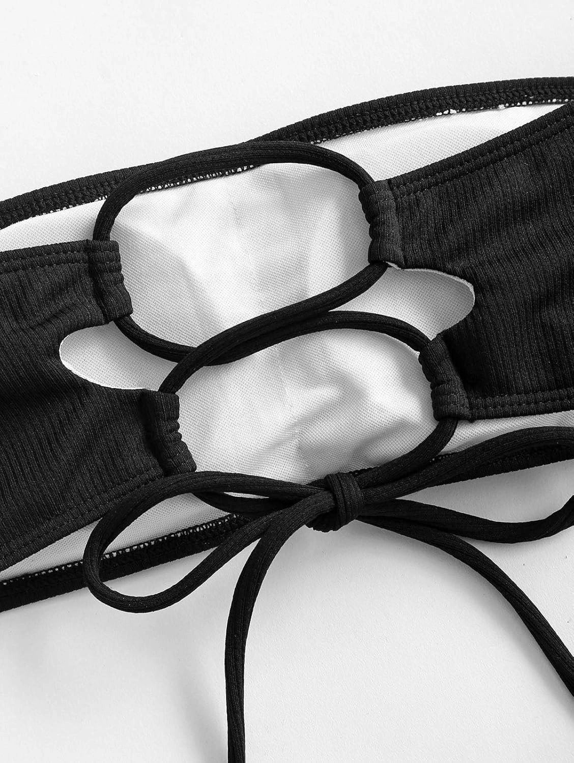 ZAFUL Women's Lace Up Strapless Bandeau Bikini Top - Solid Color Bathing Suit Swimsuit