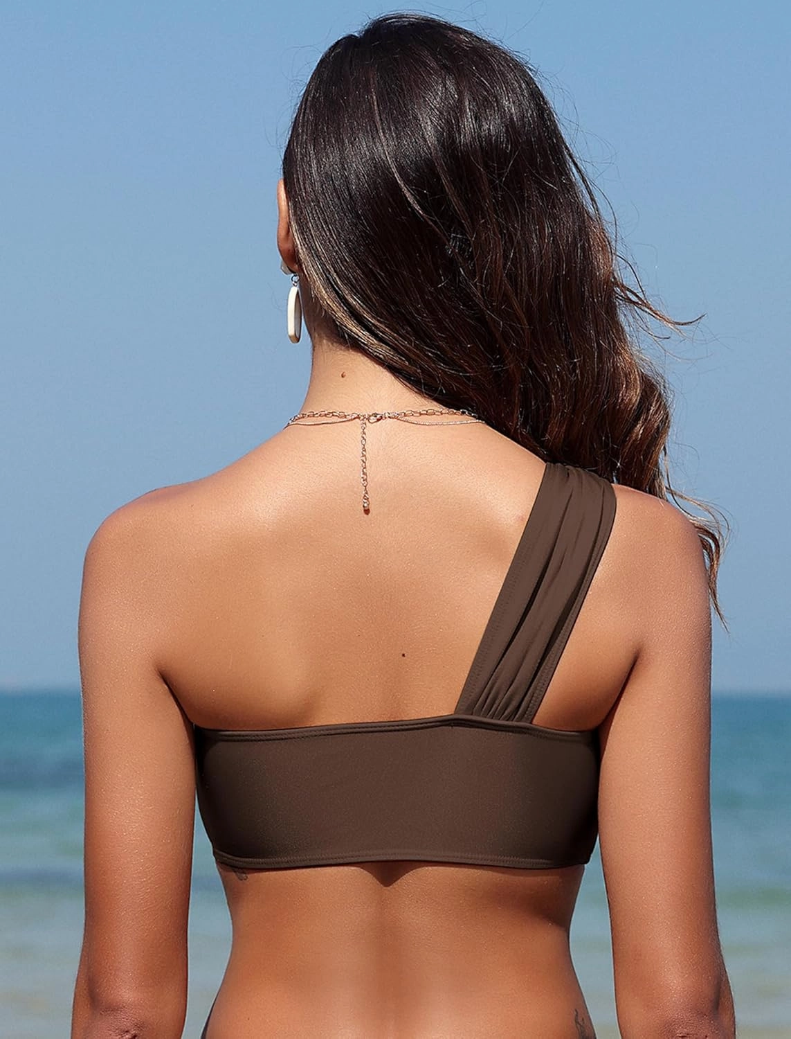 ZAFUL Women's One Shoulder Bikini Top Twisted Ruched Padded Bandeau Bikini Top Swimsuit Bathing Suits Top