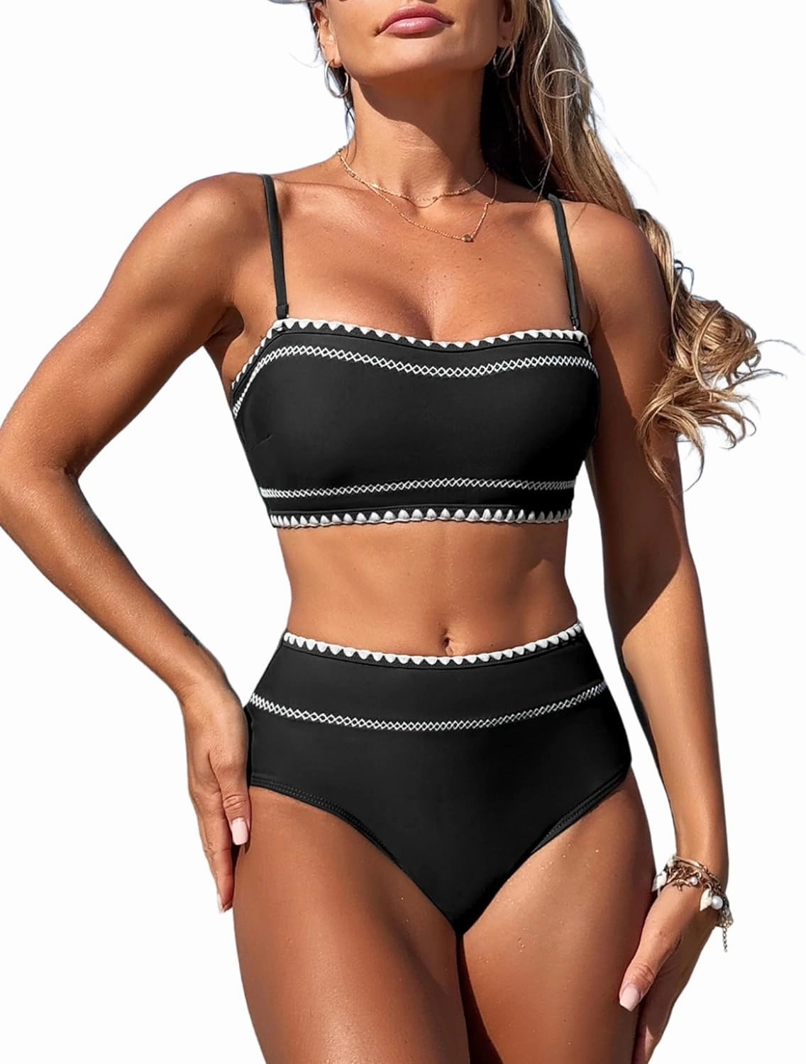 ZAFUL Women's Sexy Bikini Sets 2025 2 Piece Swimwear String Detachable Straps Swimsuit High Waisted Bathing Suits