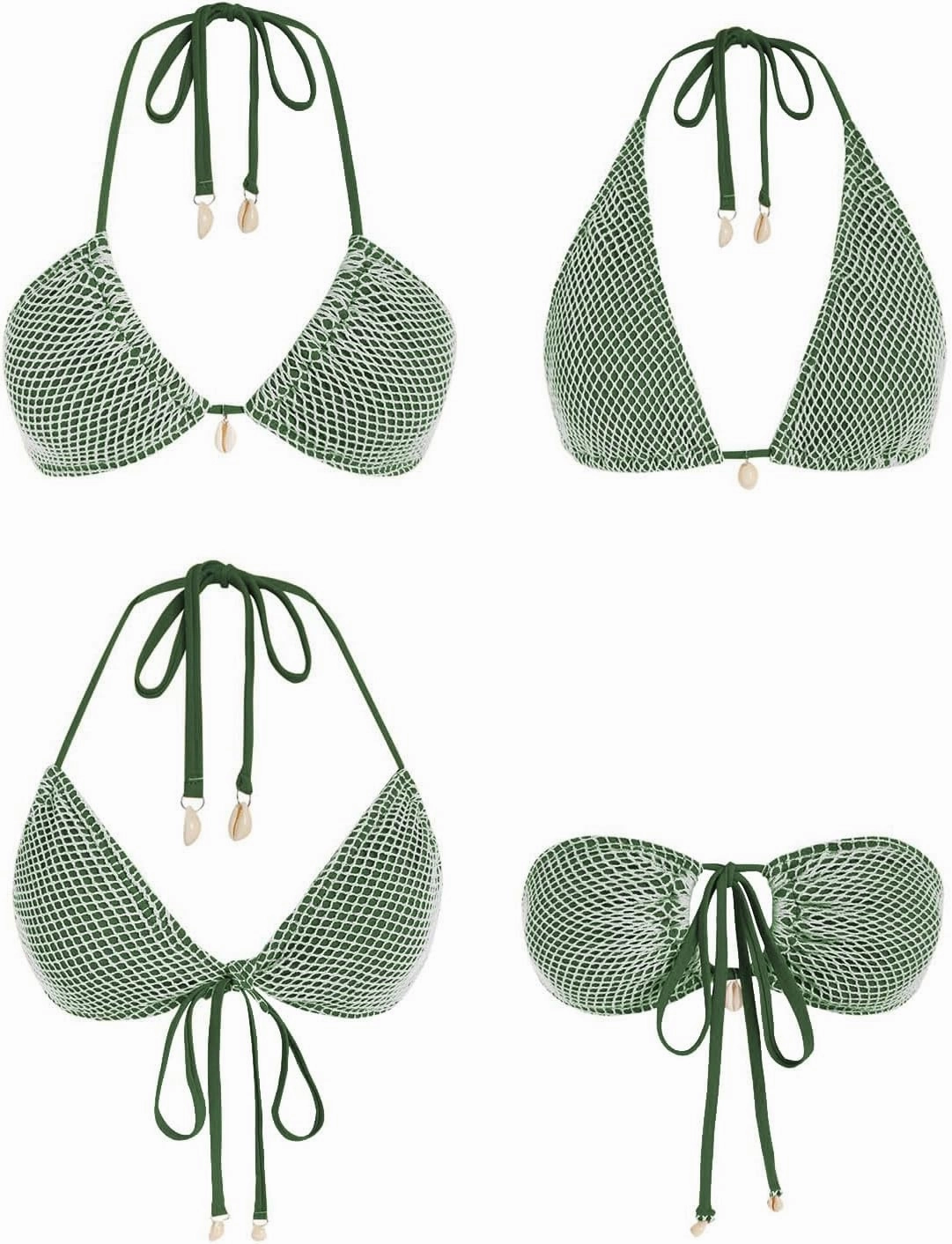 ZAFUL Women's Triangle Bikini Multiway Fishnet Tie Side Bandeau Halter String Bikini Set Two Piece Swimsuit Bathing Suits