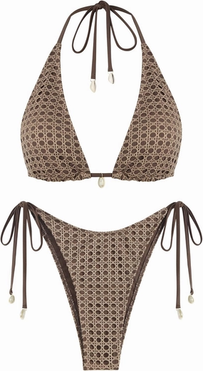ZAFUL Women's Triangle Bikini Multiway Fishnet Tie Side Bandeau Halter String Bikini Set Two Piece Swimsuit Bathing Suits