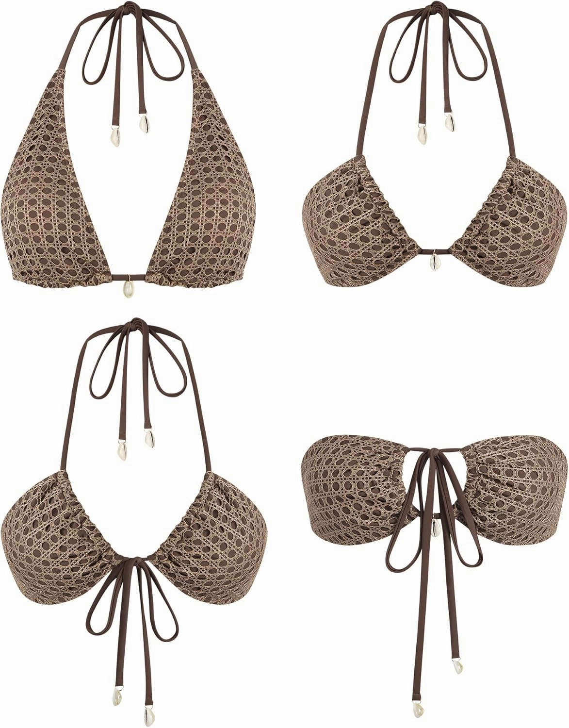 ZAFUL Women's Triangle Bikini Multiway Fishnet Tie Side Bandeau Halter String Bikini Set Two Piece Swimsuit Bathing Suits
