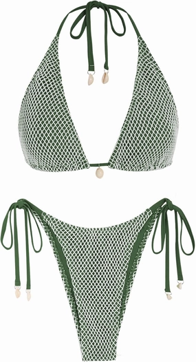 ZAFUL Women's Triangle Bikini Multiway Fishnet Tie Side Bandeau Halter String Bikini Set Two Piece Swimsuit Bathing Suits