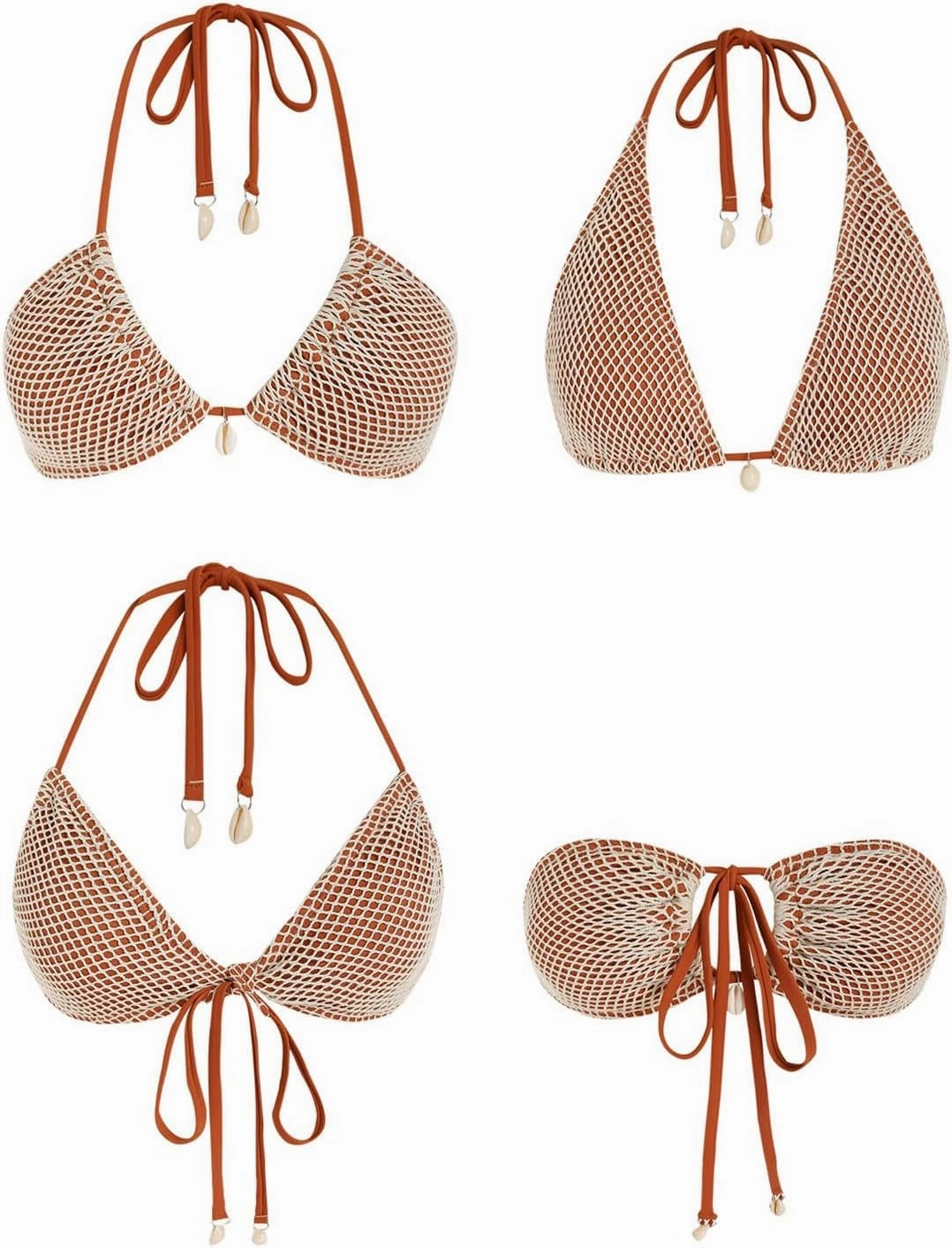 ZAFUL Women's Triangle Bikini Top Multiway Fishnet Tie Back Bandeau Halter String Bikini Swimsuit Bathing Suit