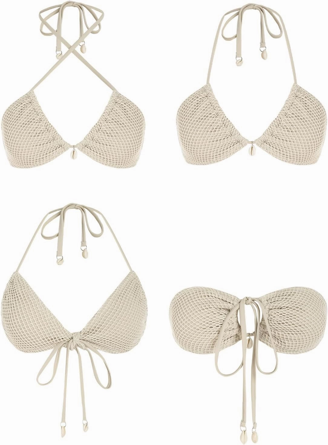 ZAFUL Women's Triangle Bikini Top Multiway Fishnet Tie Back Bandeau Halter String Bikini Swimsuit Bathing Suit