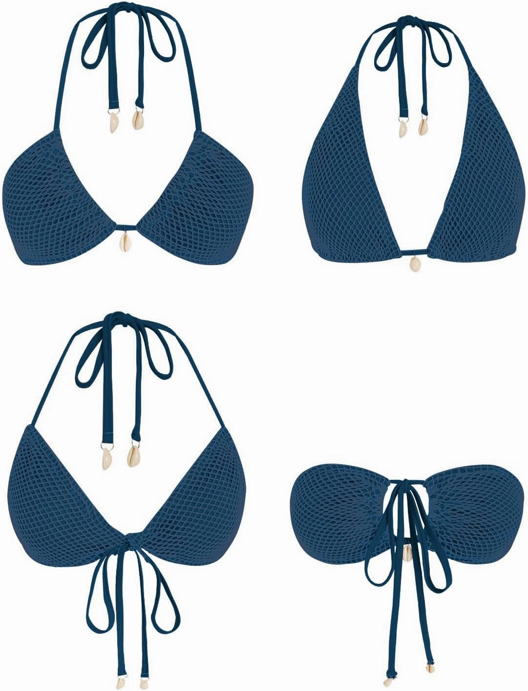 ZAFUL Women's Triangle Bikini Top Multiway Fishnet Tie Back Bandeau Halter String Bikini Swimsuit Bathing Suit