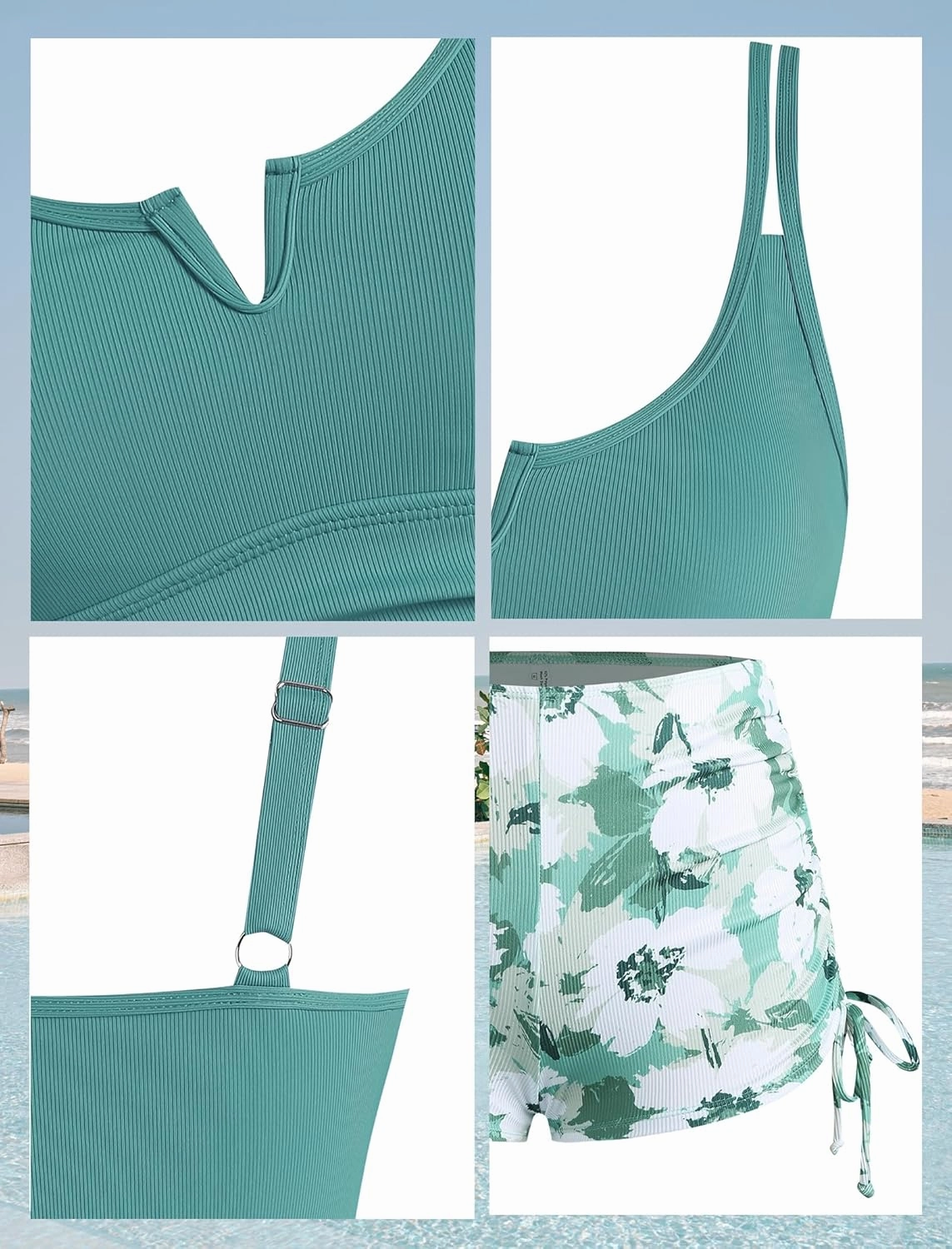 ZAFUL Women's V-Wire Tankini Swimsuits Tummy Control Ruched Top Two Piece Bathing Suits with High Waisted Shorts