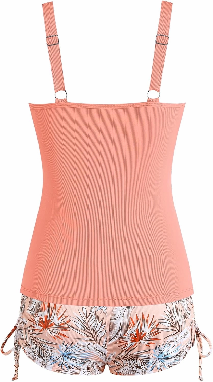 ZAFUL Women's V-Wire Tankini Swimsuits Tummy Control Ruched Top Two Piece Bathing Suits with High Waisted Shorts