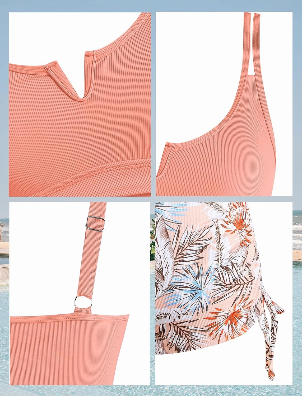 ZAFUL Women's V-Wire Tankini Swimsuits Tummy Control Ruched Top Two Piece Bathing Suits with High Waisted Shorts