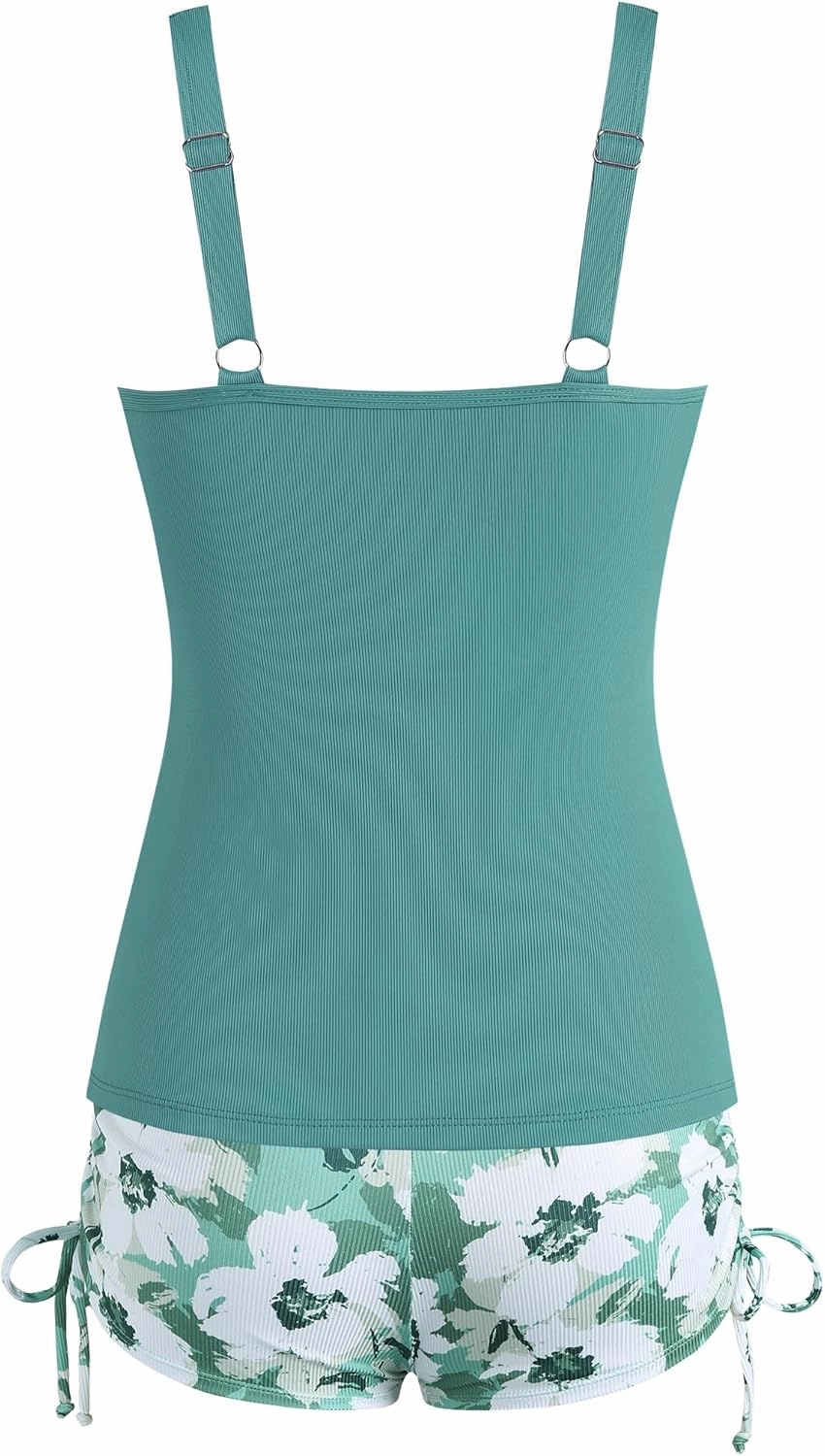 ZAFUL Women's V-Wire Tankini Swimsuits Tummy Control Ruched Top Two Piece Bathing Suits with High Waisted Shorts