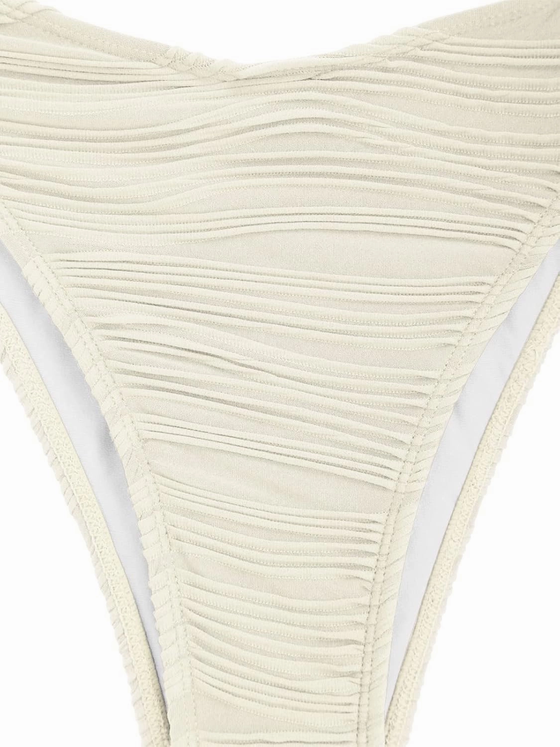 ZAFUL Women Strapless Textured Bandeau Bikini 2 Piece Swimwear Cheeky Solid Lace up Bathing Suits