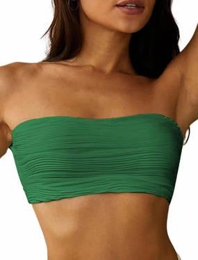 ZAFUL Women Textured Bandeau Bikini Top Lace up Strapless Swimsuit Solid Color High Cut Bathing Suits Top Only