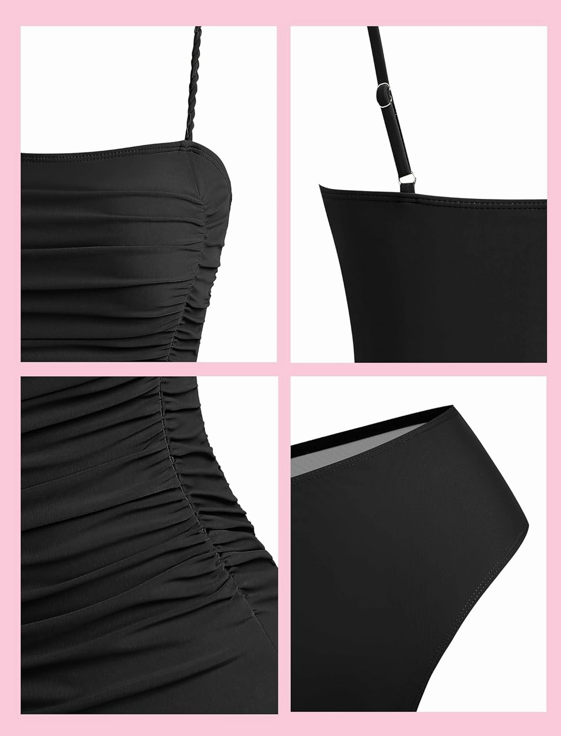 ZAFUL Womens Tankini Swimsuits 2025 Spaghetti Strap Two Pieces Ruched Top Tummy Control High Waisted Bottom Bathing Suits