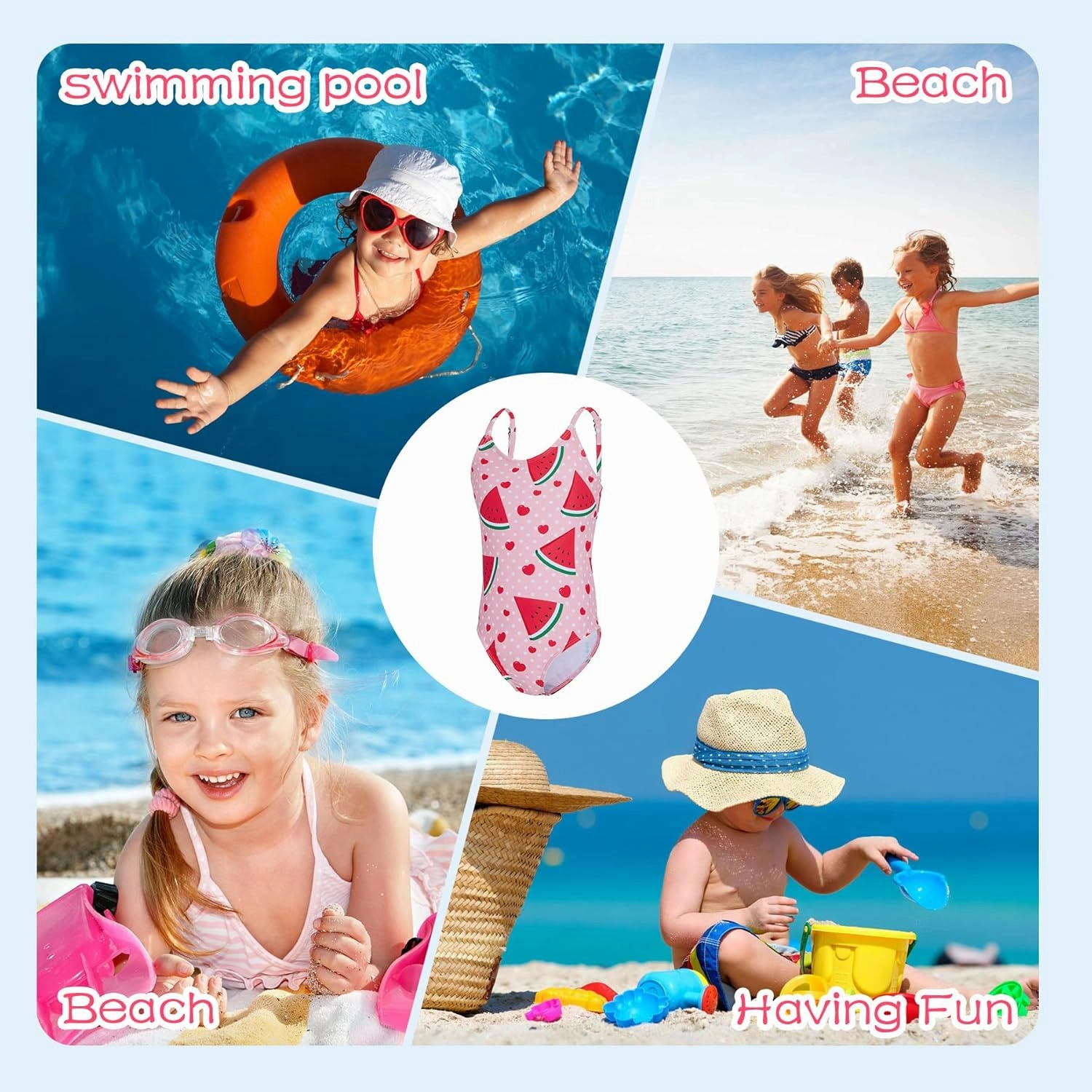 Zando Toddler One Piece Swimsuits Girls Beach Bathing Suit Kids Cute Swimwear Quick Dry 1-10 Years