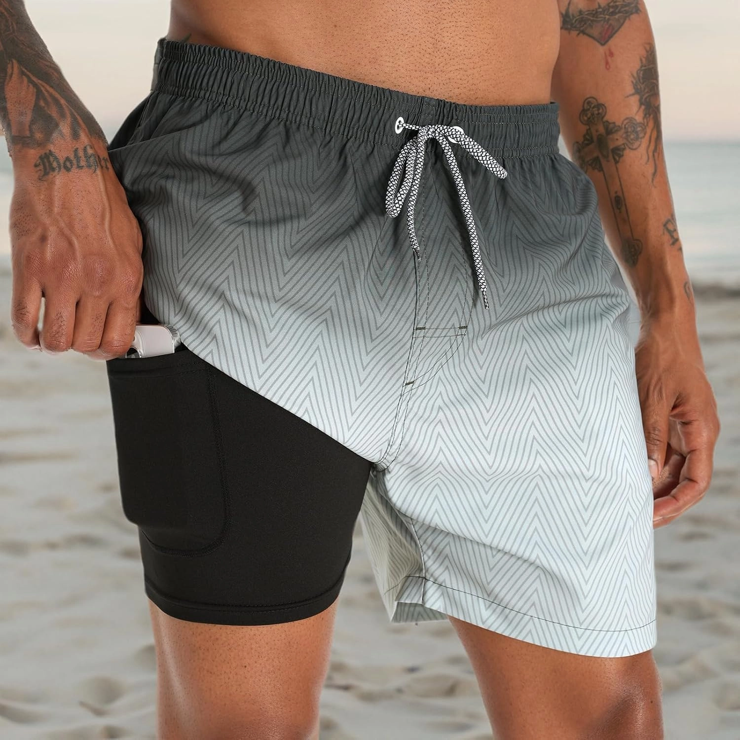 zeetoo Mens Swim Trunks with Compression Liner 5.5" Inseam Swim Shorts Quick Dry Shorts
