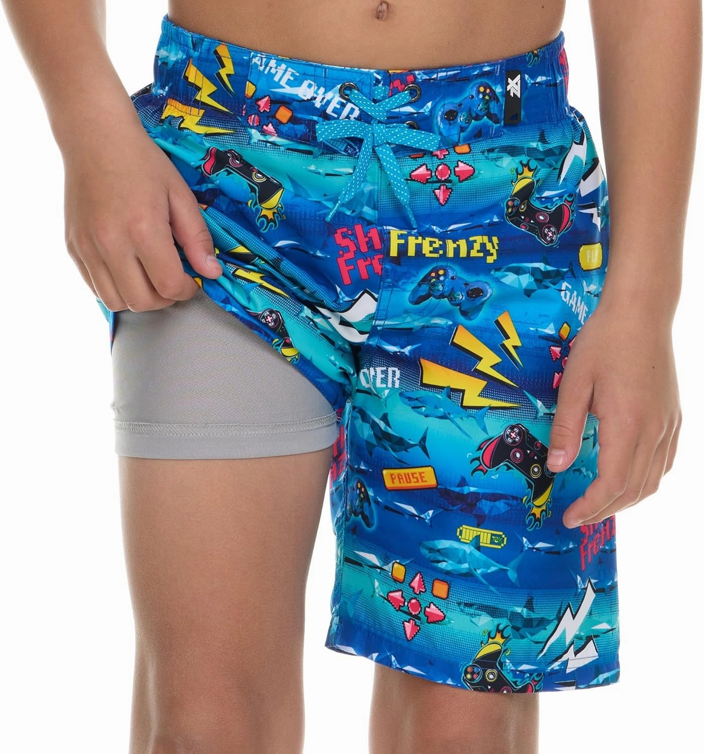 ZeroXposur Boys Swim Trunks with Compression Liner and Goggles, Quick Dry Swim Shorts